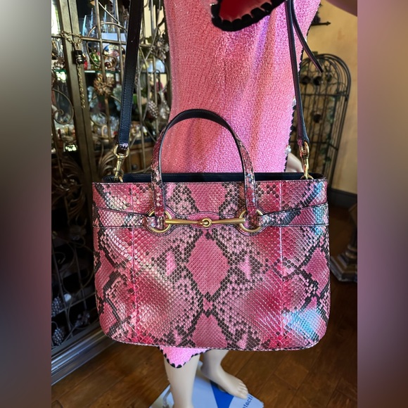 Stunning Gucci Python Horsebit 2 Way Tote - Picture 12 of 15